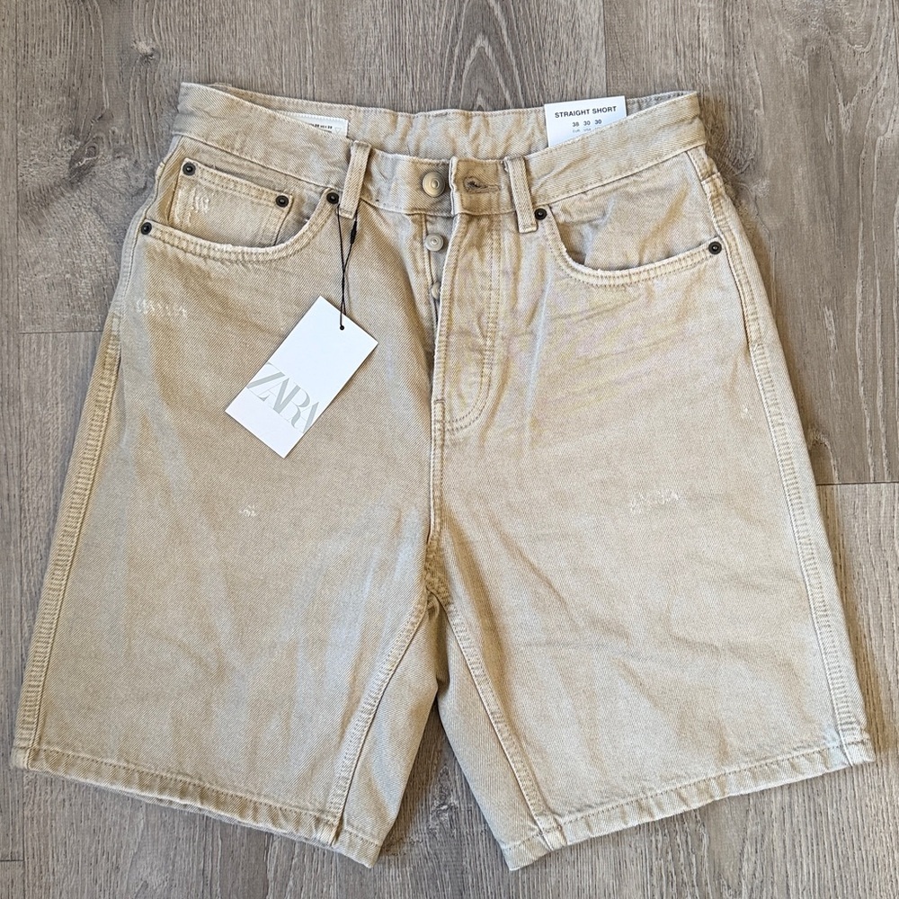 ZARA Straight Shorts – Size 38 (Beige) - Picture 1 of 4